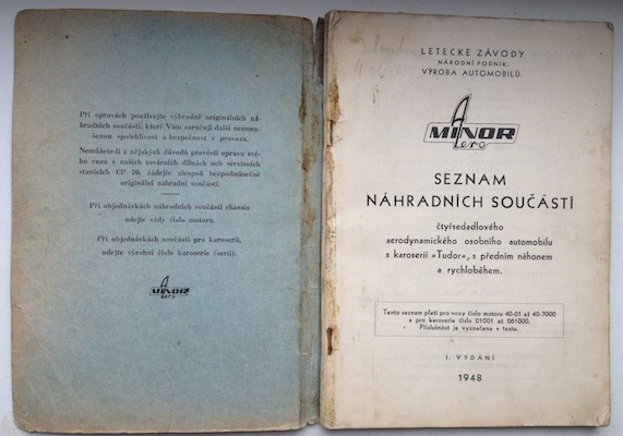 AERO-MINOR Katalog 1948 seznam nahradnich dilu