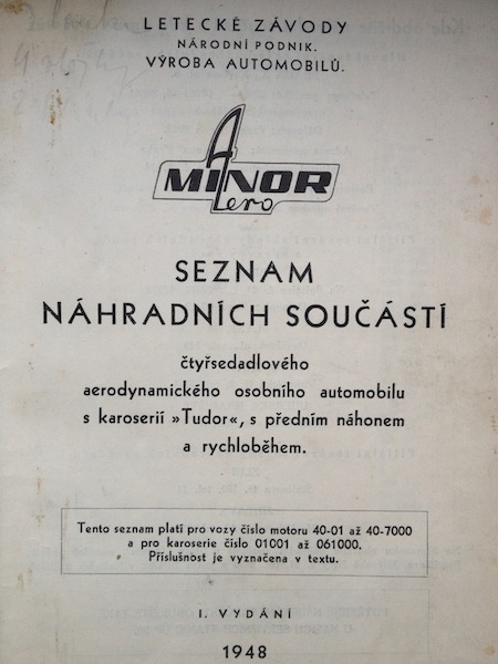AERO-MINOR Katalog 1948 seznam nahradnich dilu