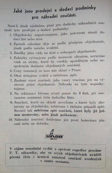 AERO-MINOR Katalog 1948 seznam nahradnich dilu
