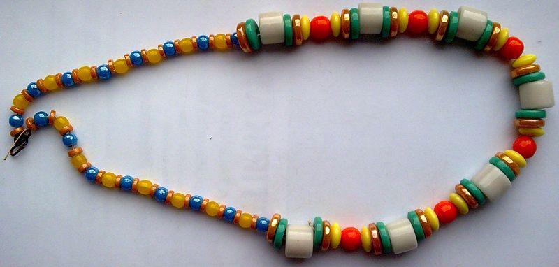 Korálky ArtDeco skleněnné zeleno oranžové 1935