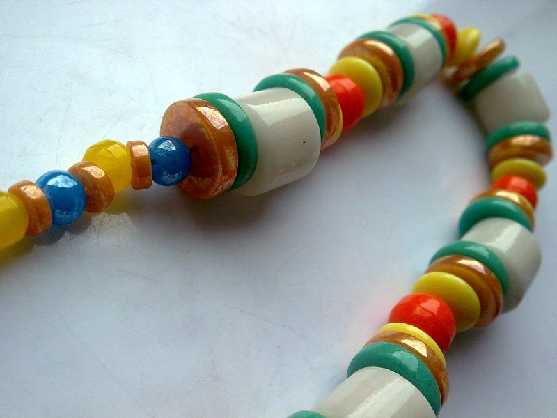 Korálky ArtDeco skleněnné zeleno oranžové 1935